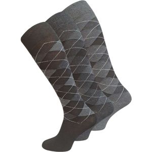 3 paar Heren kniekousen - Geruit - Antraciet-mix - Maat 39-42