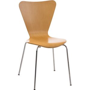 Bezoekersstoel Pedro - eetkamerstoel - naturel houten zitting - chromen poten - Zithoogte 45 cm - Stapelbaar - makkelijk schoon te maken - set van 1 - modern