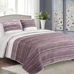 Sprei, doorgestikt, bedsprei, gewatteerde sprei met 2 kussenslopen 40 x 40 cm - (violet, paars, grijs - SY-1745, 180 x 220 cm)