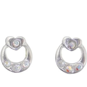 Behave – Oorbellen – Sterling Zilveren Kleine Oorbellen Hartje met Multi kleur Aurore Boreale Kristal steentjes