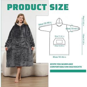 Oversized hoody, sweatshirt, pullover deken heren dames met grote zakken super zacht, gemoedelijk warm, oversized hoodie-deken, eenheidsmaat, voor mannen, vrouwen, jongeren, grijs