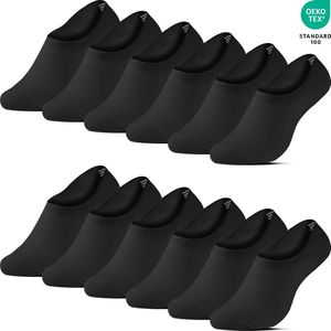 12 Paar Onzichtbare Sneakersokken Footies Voetjes Met Siliconen Anti-Slip - Katoen - Zwart - Maat 35-38 - Heren Dames Unisex - Zomersokken - Zakt niet af - B-6001
