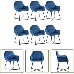 The Living Store Eetkamerstoelen 6 st fluweel blauw - Eetkamerstoel - Velvet Stoel - Blauwe Stoel - Comfortabele Stoel - Ergonomische Stoel