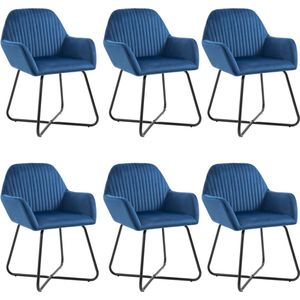 The Living Store Eetkamerstoelen - Blauw Fluweel - Set van 6 - 61x61x84cm - Ergonomisch design