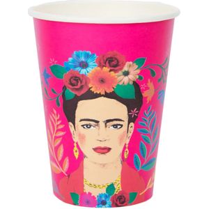 Papieren Bekers Boho Frida Kahlo - 8 stuks - Roze - zomer -
