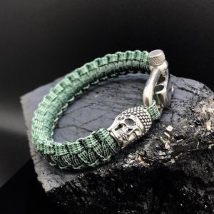 Paracord Armband met 925 Zilveren 3D Skull / Buddha Bedel (Spacer) van 12 gram Zilver, Stainless Steel (RVS) slot verstelbaar in 3 maten .