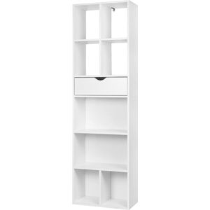 Open Boekenkast - 9 Vakken - 1 Lade - Wit - 50x24x168cm - Hout