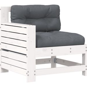 vidaXL Tuinbank - Tuinbanken - Tuinmeubel - Loungestoel Tuin - Tuinbank met armleuning en kussen massief grenenhout wit