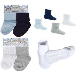 4 paar Baby gripper sokjes met omslag - Maat 12-24 mnd