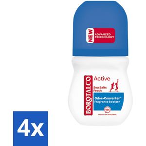 Borotalco - Deodorant Roller - Active - Sea Salts Fresh - 0% Alcohol - 50 ml - Voordeelverpakking - 4 stuks