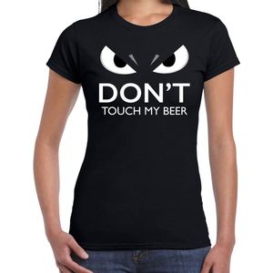 Dont touch my beer bier t-shirt zwart voor dames met boze ogen - drank fun shirt