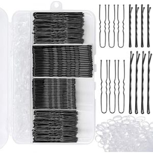 Haarspelden Set - 300 Stuks, Bobby Pins, U-haarklemmen en Haarelastiekjes met Opbergdoos