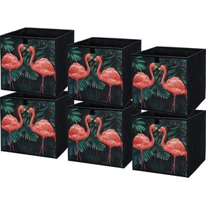 Opbergdoos, opvouwbare opbergdozen, 31 x 31 x 31 cm, lade-organizer, opbergsystemen voor kleding, kledingopslag en organisatie, flamingo's, 6 stuks