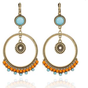 Etnische statement oorbellen van Deja Jewels - Oranje & Turquoise