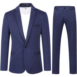 Allthemen Heren Tweedelig Pak - Aansluitend en Enkele Knoop Pak - S