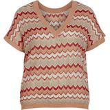 Vila T-shirt Viember Rev V-neck S/s Glitter Knit 14095310 Poppy Red/shell Coral Dames Maat - S