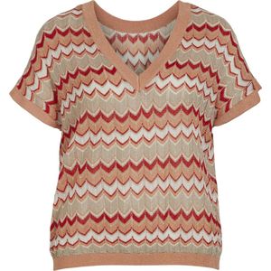 Vila T-shirt Viember Rev V-neck S/s Glitter Knit 14095310 Poppy Red/shell Coral Dames Maat - S