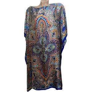 Kaftan -Tuniek - Jurk - Satijn van Viscose - Zijde Onesize 38-48 blauw