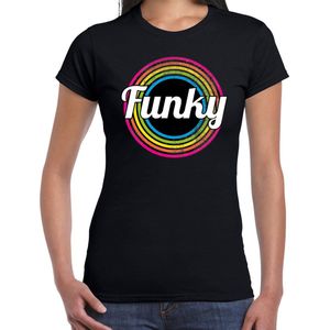 Funky verkleed t-shirt zwart voor dames - discoverkleed / party shirt - Cadeau voor een disco liefhebber S
