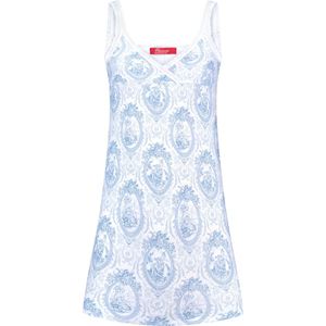 Exclusief Luxueus Kinder ondergoed, Luxe mooi zacht blauwe Girly Nachthemd / Slipdress van Hanssop met fashionable elastische rand details en in een luxe exclusieve Hanssop Blauwe Toile design, Meisjes Nachthemd, zacht blauwe toile print, maat 116