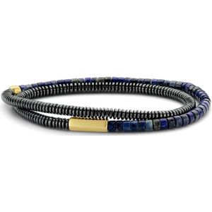Frank 1967 7FB-0496 Heren Armband - Wrap - Kralen - Lapis lazuli - Hematite - Stalen Elementen - 21 cm - Blauw - Goudkleurig