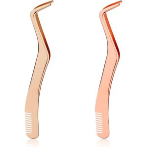2-delige Lash Pincet Set - RVS Opgewaardeerd - Lash Extension Pincet - Wimper Applicator - Valse Wimpers - Roségoud Goud .