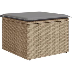 vidaXL - Tuinkruk - met - kussen - 55x55x37 - cm - poly - rattan - beige