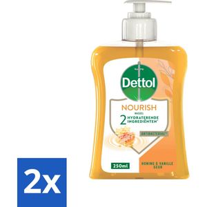 2 x Dettol - Handzeep - Nourish - Honing & Vanille - 250 ml - Antibacteriële Handzeep - Handzeep Met Honing - Handzeep Met Vanille - Verzorgende Handzeep - Manuka Honing