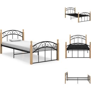 vidaXL Metalen Bedframe - Zwart/Lichthout - 210 x 107 x 90 cm (L x B x H) - Geschikt voor 200 x 100 cm Matras - Montage vereist - Bed