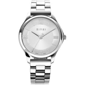 ZINZI Classy Mini horloge 30mm zilverkleurige wijzerplaat stalen kast en band ziw1202