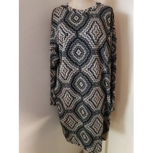 Dames jurk print blauw/grijs , One size 38/42