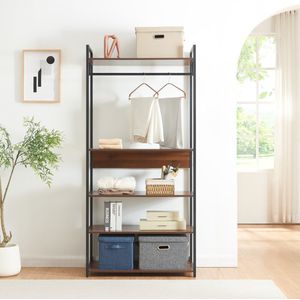 Kledingkast Larem met 5 planken 180x84x40 cm zwart en walnootkleurig [en.casa]