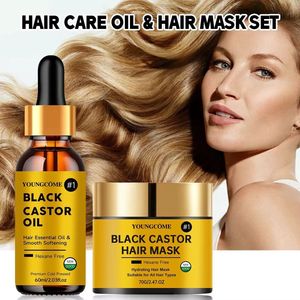 YOUNGCOME | Haarolie Black Castor Olie 100% Biologisch - Koudgeperst - Haargroei Serum - Jamaicaanse Castor Oil - Castor Olie voor haar, huid, wimpers en nagelverzorging - Wonderolie | 1X Black Castor olie flesje 60ML + 1X Haarmasker potje 60ML