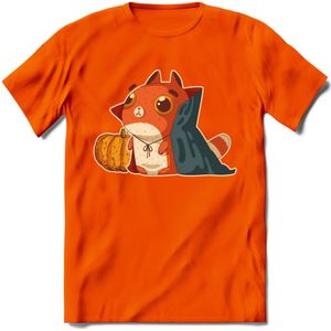 Graaf Dracula kat T-Shirt Grappig | Dieren katten halloween Kleding Kado Heren / Dames | Animal Skateboard Cadeau shirt - Oranje - 3XL