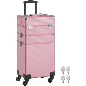 Premium Home Francia cosmetica koffer - 3-in-1 make-upkoffer - extra groot kapperskoffer - afsluitbaar - make-upkoffer - wielen 360° draaibaar - roze