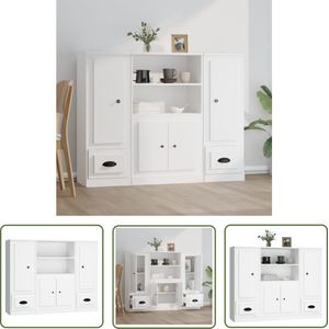 The Living Store Hoge kasten 3 st bewerkt hout wit - Hoge Kast - Scandinavisch Design - Witte Kast - Houten Kast - Opslagoplossing