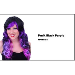 Pruik Purple black Vamp - festival thema feest verjaardag fun party disco paars zwart pruik
