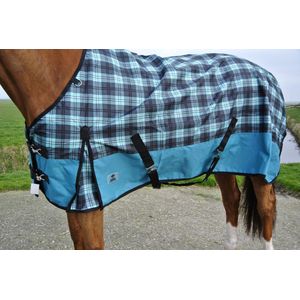 Regendeken luxe 0 gram paardendeken met fleece  voering Groene ruit  - maat 155