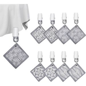 Verpakking van 8 tafelkleedgewichten, tafelkleedgewichten van natuursteen, tafelkleedclips met mooi patroon voor buiten, tafelkleedhouder met clip voor picknicks, tuin, verjaardagsfeestjes, bruiloftsfeesten