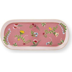 Pip Studio La Majorelle Pink - cakeschaal - 33.3x15.5cm - serveerschaal roze - bloemen - porselein