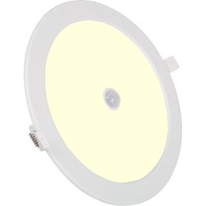 LED Downlight Slim - PIR Bewegingssensor 360° - Inbouw Rond 24W - Warm Wit 3000K - Mat Wit - Ø240mm