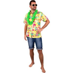 PartyXplosion - Hawaii & Carribean & Tropisch Kostuum - Tropische Hawaii Overhemd Geel Man - Geel - XXL - Carnavalskleding - Verkleedkleding