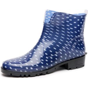 Ladeheid LA-LMG-930-Elke Dames Regenlaarzen - Rubber - Enkelhoogte - PVC - Waterdicht – Donkerblauw/stippen – 36