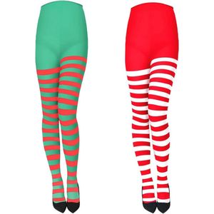 Dames Opaque Gestreepte Panty - Carnival - Groen Rood - 2 Paar - One Size