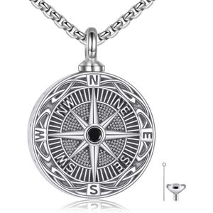 Halsketting voor as met Keltische knoop en kompas in 925 sterling zilver