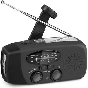 FM/AM/WB - Solar - Zaklamp - Powerbank- mini-noodoverlevingsradio op zonne - Noodradio Op Batterijen -energie - met 3 LED's Superheldere zaklamp 2000mAh batterij - aangedreven powerbank Smartphone-oplader - zwart