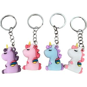 Uitdeelzakjes - Traktatie Uitdeelcadeautjes Kinderen - 4 x Unicorn 3D Sleutelhanger - Grabbelton Cadeautjes - Klein Speelgoed