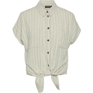 Pieces Blouse Pcvinsty Ss Linen Tie Shirt Noos 17124357 Oatmeal/black Dames Maat - XL