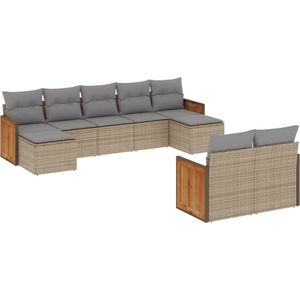 vidaXL - 9-delige - Loungeset - met - kussens - poly - rattan - beige