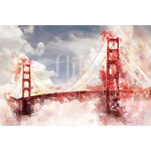 100% Nederlandse Productie! │ Diamond Painting │ Aquarel Golden Gate Bridge San Francisco│ Formaat 60 x 40 cm │ Diamond Painting Pakket Volwassen │ Volledige bedekking │ Vierkant │ Full │ Flitzz Diamond Painting
